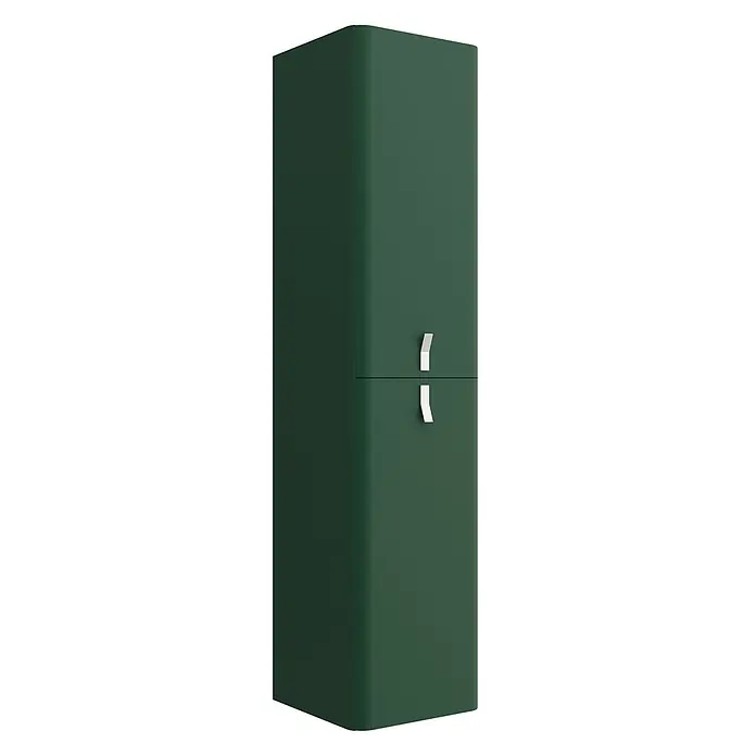 Salgar Hängeschrank Hochschrank wandhängend UNIIQ Royal green Badmöbel - Royal green - Hoher, dunkelgrüner Zweitürer-Kühlschrank mit abgerundeten Kanten und silbernen Griffen.