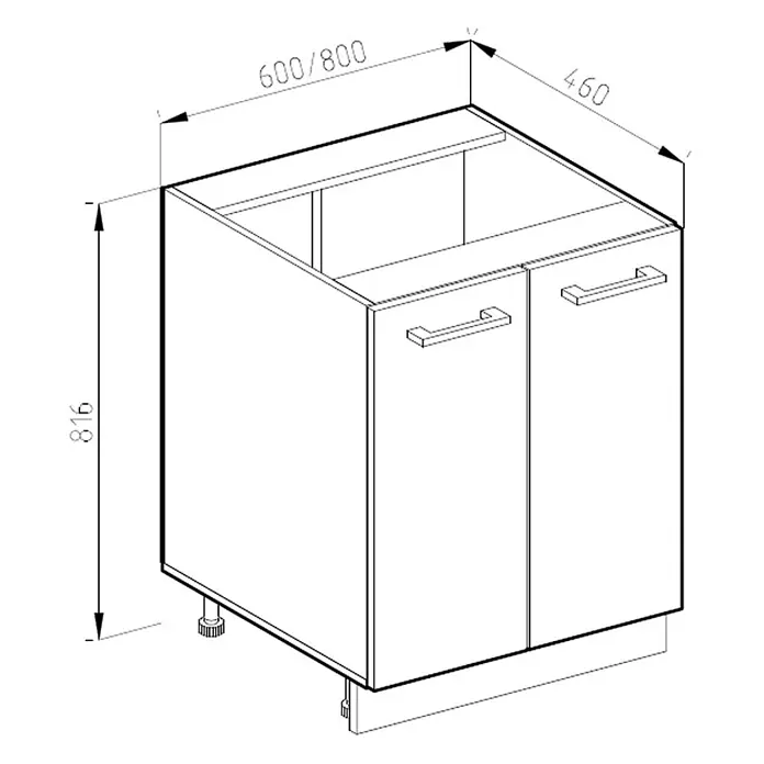 Vicco Schrankküche R-Line Weiß J-Shape, AP Eiche - Weiß, Unterschrank 60 cm grifflos AP Eiche - Zweitüriger Küchenunterschrank mit Griffen, verstellbaren Füßen und Sockel. Maße: B 600/800mm, T 460mm, H 816mm.