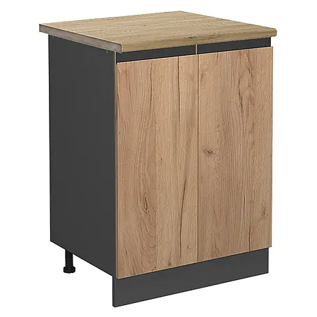 Vicco  Schrankküche R-Line Goldkraft Eiche J-Shape, AP Eiche