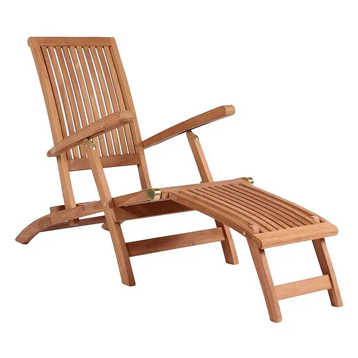 Bene Living Gartenliegen-Set Teak Deckchair Yacht & Tisch Devon - B x T: 170 x 60 cm, braun, Naturmaterialien, Rückenlehne verstellbar - Hellbraune, klappbare Sonnenliege aus Holz mit verstellbarer Rückenlehne und integrierter Fußstütze.
