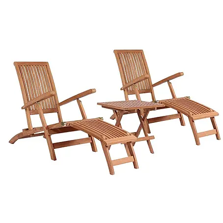 Bene Living  Gartenliegen-Set Teak Deckchair Yacht & Tisch Devon