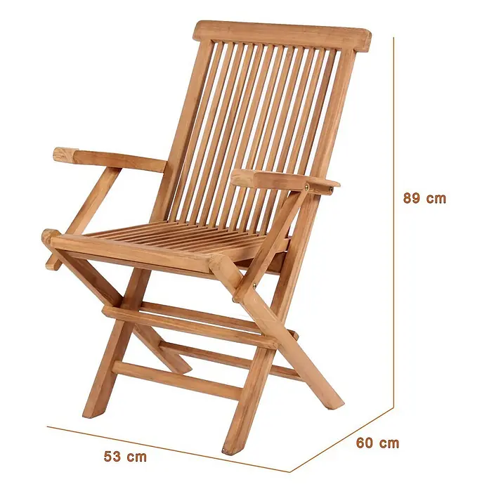 Bene Living Gartenstuhl Andover - 1 Stk., Teakholz, Klappbar, Natur - Hellbrauner Klappstuhl aus Holz, 89x53x60 cm.