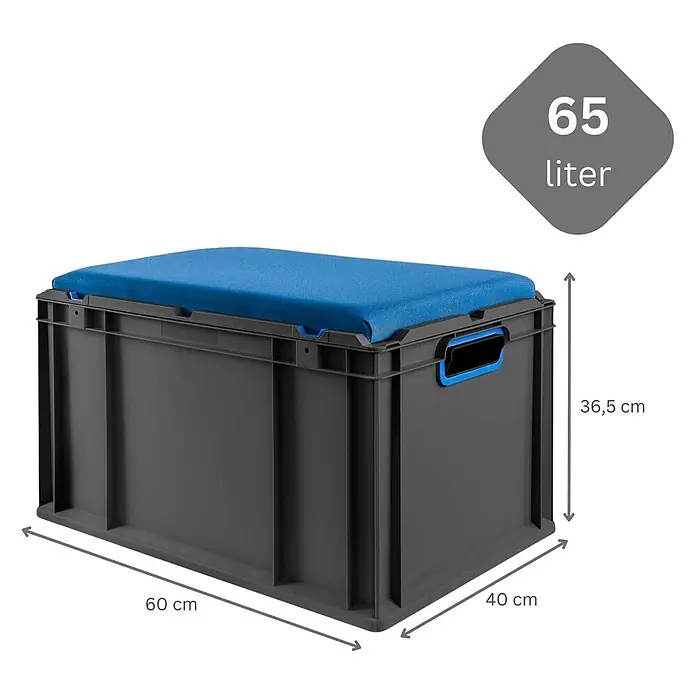 Proregal Euroboxen-Set 2x NextGen Seat Box Blau - Kunststoff, Schwarz-Blau, 2 Stk. - Dunkelgraue Aufbewahrungsbox mit blauer Polsterauflage, als Sitz nutzbar. Maße 60x40x36,5 cm, 65 Liter Volumen.