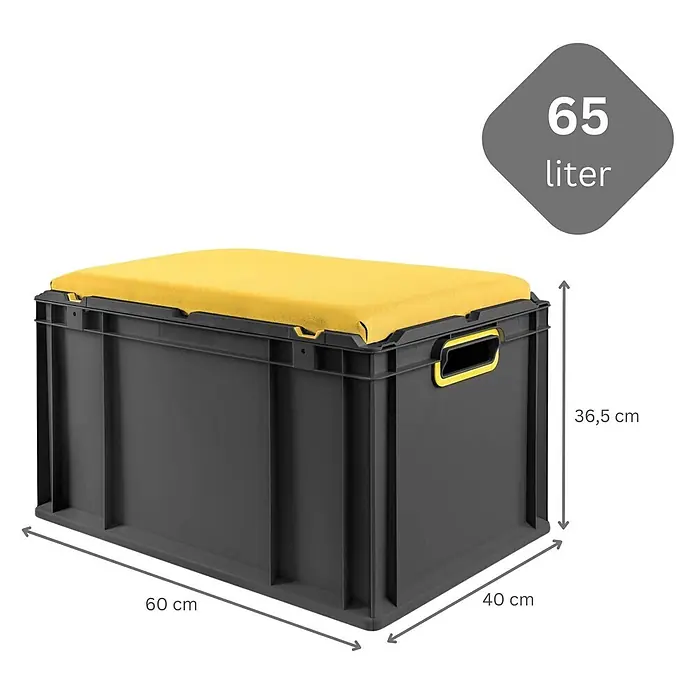 Proregal Euroboxen-Set 2x NextGen Seat Box Gelb - Kunststoff, Schwarz-Gelb, 2 Stk. - Dunkelgraue Aufbewahrungsbox mit gelbem Sitzkissen, auch als Sitzgelegenheit nutzbar. Mit gelben Griffakzenten.