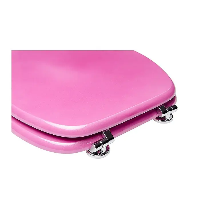 SANILO WC-Sitz Glitzer Pink - MDF, Pink, Ohne Absenkautomatik - Rosa Toilettensitz mit geschlossenem Deckel und Chromscharnieren.