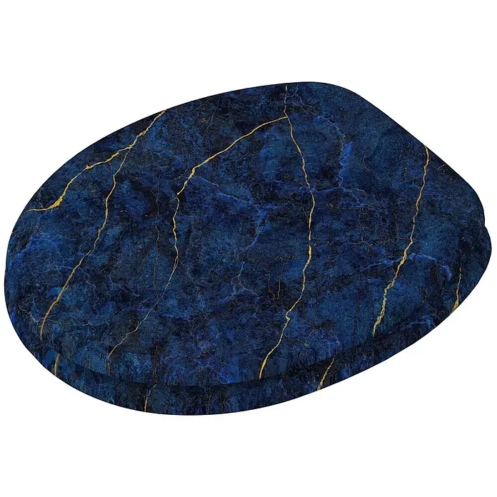 SANILO WC-Sitz Marmor Darkblue - MDF, Blau, Ohne Absenkautomatik - Dunkelblauer Marmor-Toilettensitz mit eleganten Goldadern.