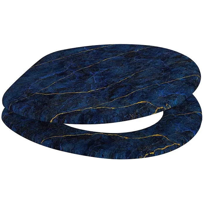 SANILO WC-Sitz Marmor Darkblue - MDF, Blau, Ohne Absenkautomatik - Dunkelblauer Marmor-Toilettensitz mit eleganten Goldadern.