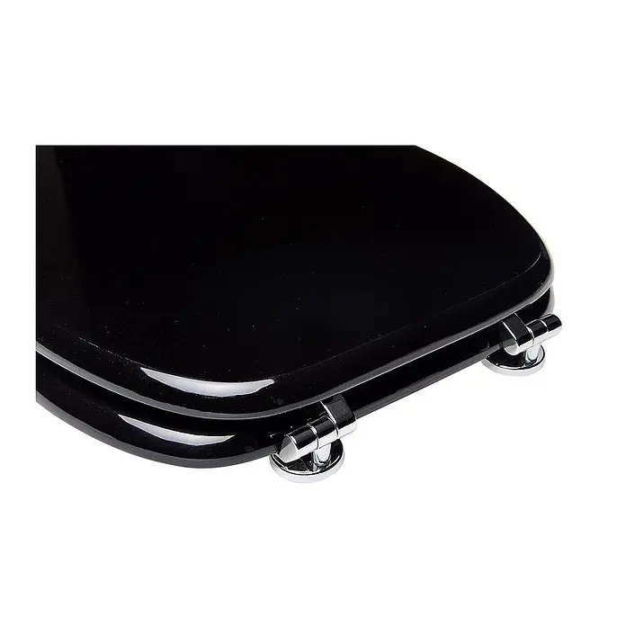 SANILO WC-Sitz Schwarz - MDF, Schwarz, Ohne Absenkautomatik - Glänzend schwarzer Toilettensitz mit Chromscharnieren.