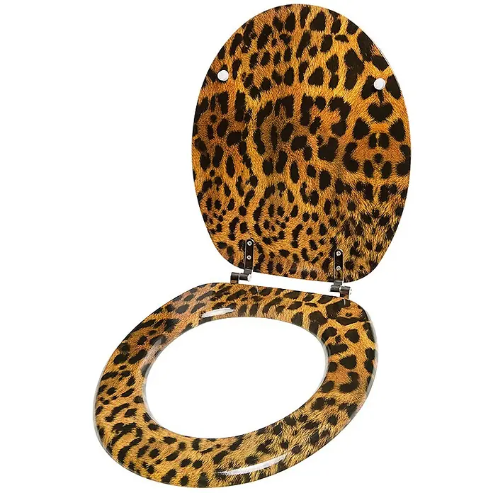 SANILO WC-Sitz Leopardenfell - MDF, Braun, Ohne Absenkautomatik - Leopard-Print Toilettensitz und -deckel.