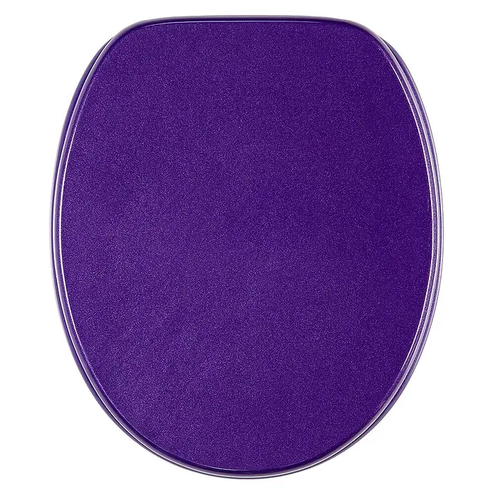 SANILO WC-Sitz Glitzer Lila mit Schnellverschluss - MDF, Violett, Mit Absenkautomatik - Draufsicht auf einen funkelnden lila Toilettensitz.