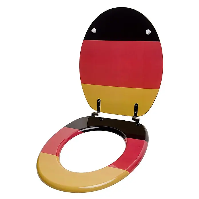 SANILO WC-Sitz Deutschland - MDF, Multicolor, Ohne Absenkautomatik - Toilettensitz und Deckel im Deutschlandflaggen-Design: schwarze, rote und goldene Streifen.