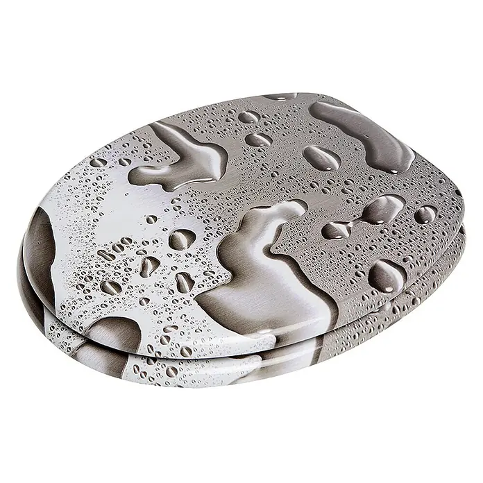 SANILO WC-Sitz Dewdrop - MDF, Grau, Ohne Absenkautomatik - Toilettensitz mit gebürsteter Metalloptik und Wassertropfenmuster.