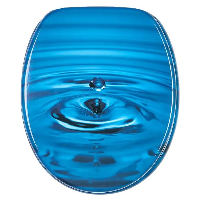 SANILO WC-Sitz Tropfen - MDF, Blau, Ohne Absenkautomatik - Blauer Toilettensitz mit lebhaftem Wasserwellen- und Wassertropfen-Design.