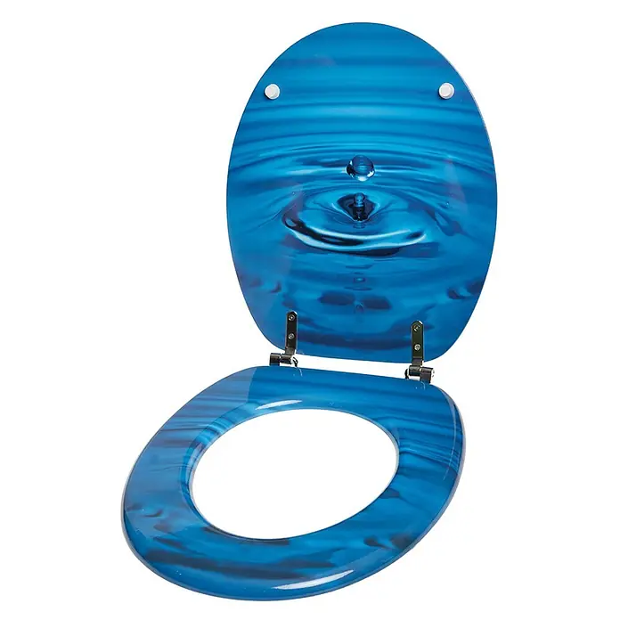 SANILO WC-Sitz Tropfen - MDF, Blau, Ohne Absenkautomatik - Gemusterter blauer Toilettensitz mit Wasserwellen- und Tropfenmotiv.
