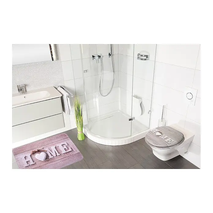 SANILO WC-Sitz Home - MDF, Braun, Ohne Absenkautomatik - Badezimmerset: Holzoptik-Badematte und WC-Sitz mit „HOME“-Design.