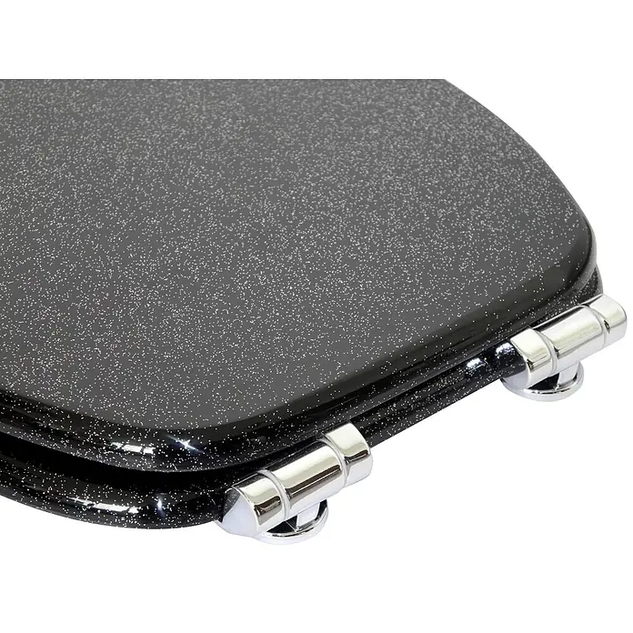 SANILO WC-Sitz Glitzer Schwarz - MDF, Schwarz, Ohne Absenkautomatik - Schwarzer WC-Sitz mit Glitzereffekt und Chromscharnieren.