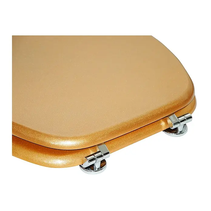 SANILO WC-Sitz Glitzer Gold - MDF, Goldfarben, Ohne Absenkautomatik - Gold-Glitzer-Toilettensitz mit Chromscharnieren.