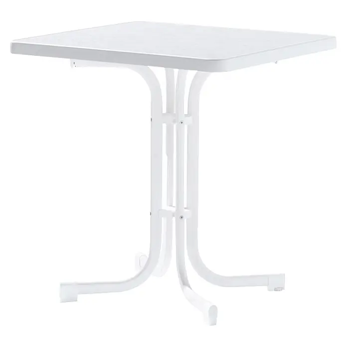 Sieger Balkontisch - L x B x H: 70 x 70 x 72 cm, Stahl, Mecalit, Klappbar, Quadratisch, Weiß - Ein quadratischer, weißer Tisch mit einem modernen Gestell, ideal für den Innen- und Außenbereich. Perfekt für kleine Räume.