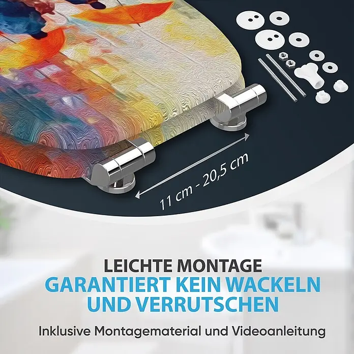 SANILO WC-Sitz Umbrella mit Absenkautomatik - MDF, Multicolor, Mit Absenkautomatik - Bunter, abstrakt gestalteter WC-Sitz mit verstellbaren Chromscharnieren und Montagematerial.