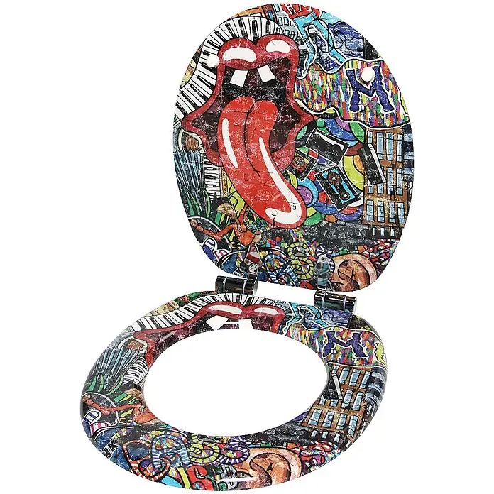 SANILO WC-Sitz Graffiti - MDF, Rot, Ohne Absenkautomatik - Bunter Toilettensitz und -deckel im Graffiti-Stil mit Rolling-Stones-Zungenlogo.
