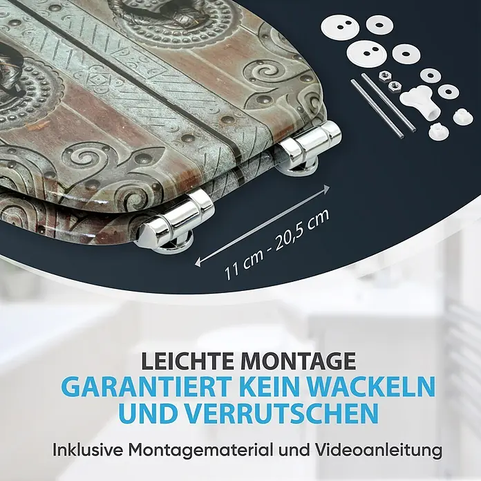 SANILO WC-Sitz Door mit Absenkautomatik - MDF, Braun, Mit Absenkautomatik - Dekorativer Toilettensitz in rustikaler Holz-/Metalloptik. Inklusive Chromscharnieren und Montagematerial für einfache, wackelfreie Anbringung.