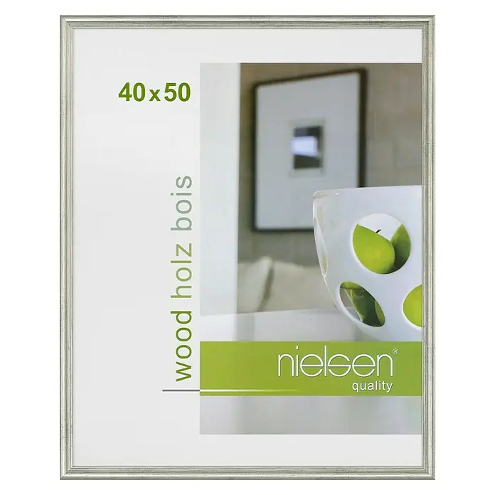 Nielsen Marco de madera Ascot - 40 x 50 cm, Plateado, Vidrio - Marco de fotos Nielsen de madera plateado, tamaño 40x50 cm, ideal para fotos y obras de arte. Diseño elegante para decoración de pared.