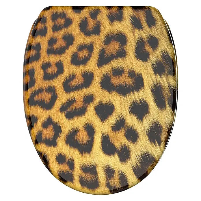 SANILO WC-Sitz Leopardenfell mit Schnellverschluss - MDF, Braun, Mit Absenkautomatik - WC-Sitz mit glänzender Leopardenmuster-Oberfläche.