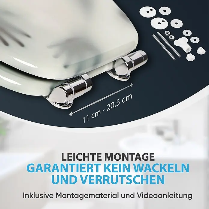 SANILO WC-Sitz Shadow Hands mit Absenkautomatik - MDF, Grau, Mit Absenkautomatik - Weißer Toilettensitz mit Chromscharnieren, verstellbar von 11-20,5 cm, inklusive komplettem Montagematerial für einfache Installation.