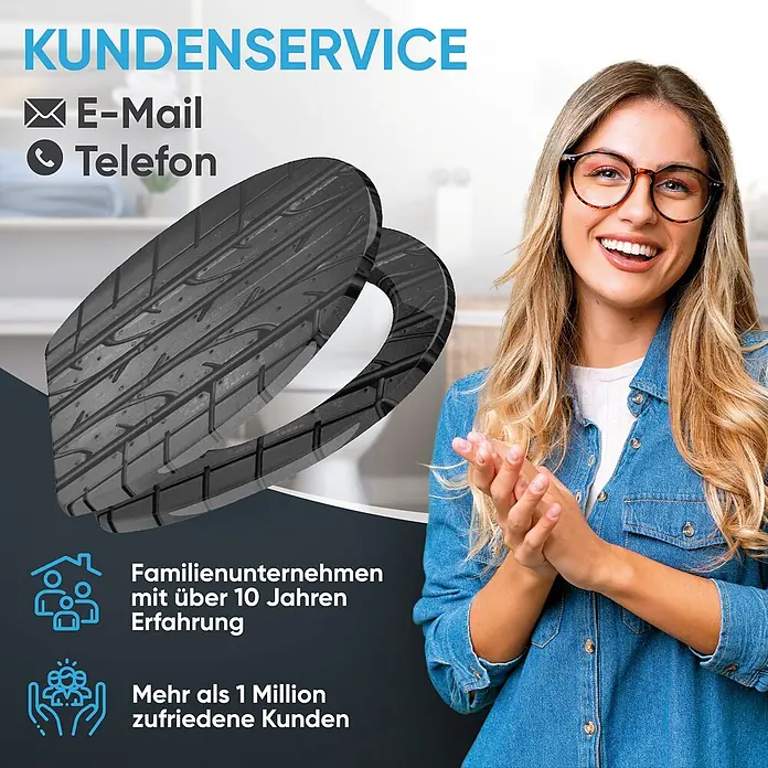 SANILO WC-Sitz Tyre mit Schnellverschluss - MDF, Grau, Mit Absenkautomatik - Schwarzer Toilettensitz mit glänzendem Reifenprofil-Design und glatter Innenseite.