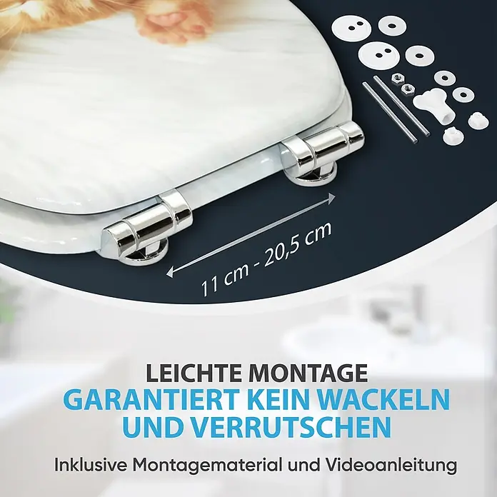 SANILO WC-Sitz Lilly mit Schnellverschluss - MDF, Braun, Mit Absenkautomatik - Weißer Toilettensitz mit Chromscharnieren, verstellbar von 11-20,5 cm, inklusive Montagematerial.