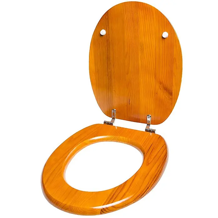 SANILO WC-Sitz Holz - Holz, Braun, Ohne Absenkautomatik - Offener, glänzender Toilettensitz aus Holz mit natürlicher Maserung und Metallscharnieren.
