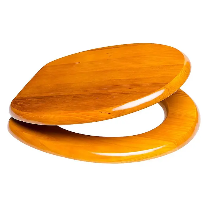 SANILO WC-Sitz Holz - Holz, Braun, Ohne Absenkautomatik - Polierte honigfarbene Toilettenbrille aus Holz mit Deckel.
