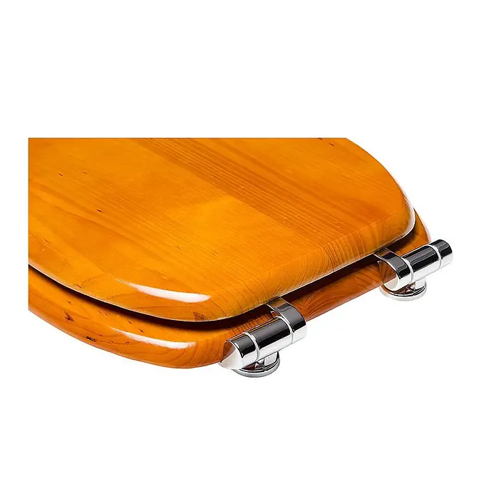 SANILO WC-Sitz Holz - Holz, Braun, Ohne Absenkautomatik - Holzklobrille in Hellbraun mit Chromscharnieren.