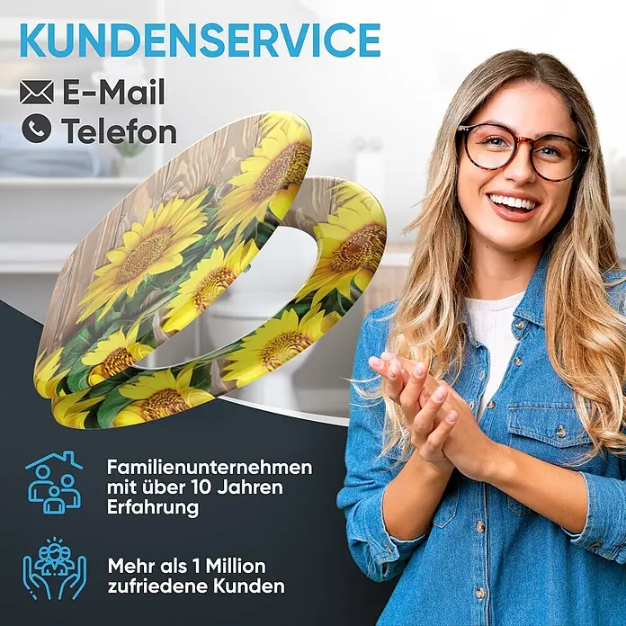 SANILO WC-Sitz Sunflower mit Absenkautomatik - MDF, Gelb, Mit Absenkautomatik - Toilettensitz mit leuchtendem Sonnenblumen- und Holzbrettmuster. Für ein fröhliches Badezimmerambiente.
