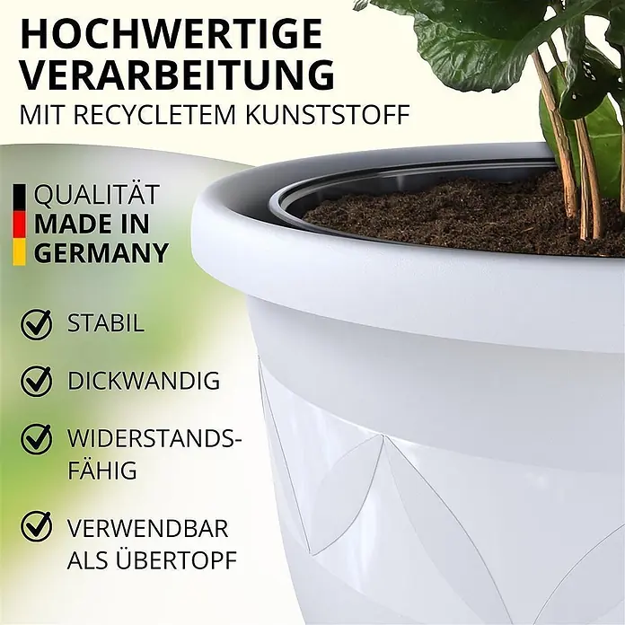 Plastard Pflanztopf Capri 5er Set - Außenmaß (Ø x H): 35 x 30 cm, Kunststoff, Weiß - Weißer, dickwandiger Pflanztopf aus robustem Recycling-Kunststoff, als Übertopf nutzbar.