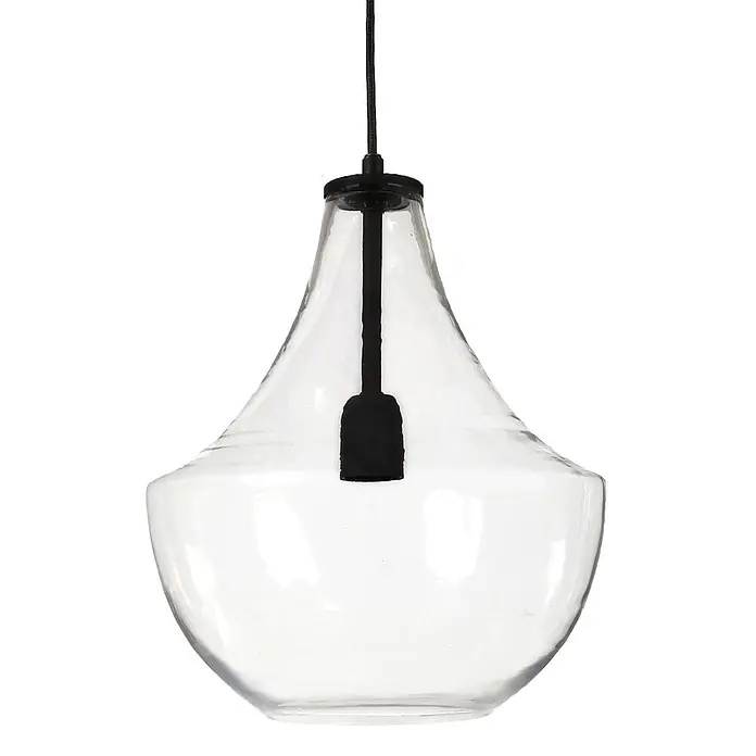 PR Home Pendelleuchte 30cm - 40 W, E27 - Klare Glas-Pendelleuchte mit tropfenförmigem Schirm und schwarzer Aufhängung.