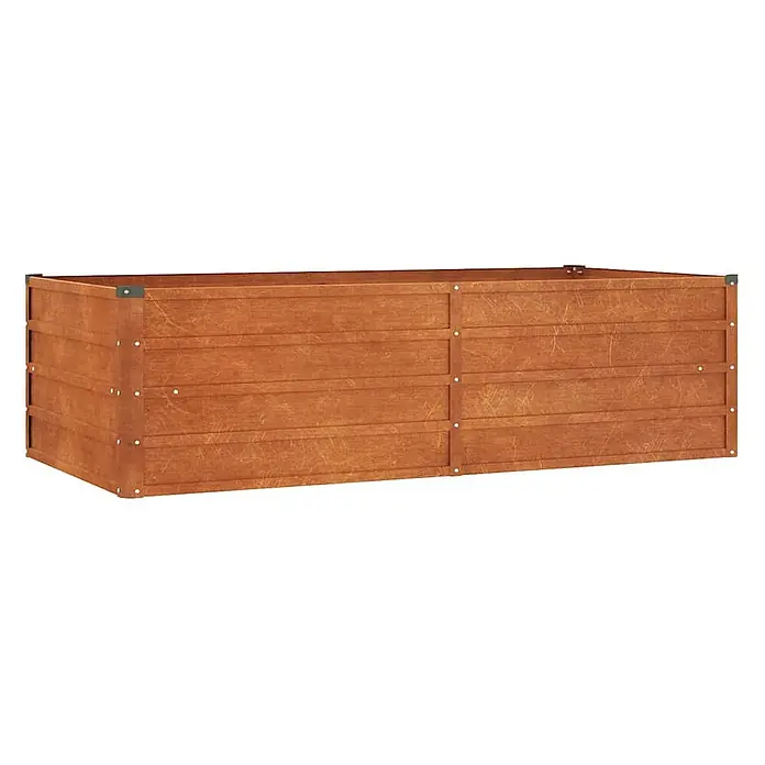 Furnicato Hochbeet - 160 x 80 x 45 cm, Stahl, Braun - Rechteckiges Hochbeet aus braunem Holz-Optik-Material mit dunklen Metalleckhalterungen und sichtbaren Befestigungen.