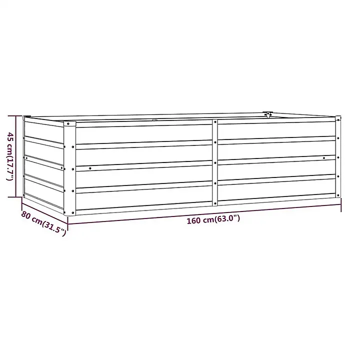 Furnicato Hochbeet - 160 x 80 x 45 cm, Stahl, Braun - Graues, rechteckiges Hochbeet aus Metall mit Abmessungen 160x80x45 cm.