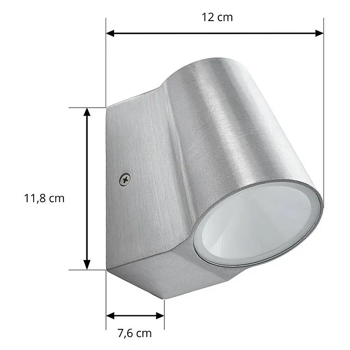 Lindby Außenwandleuchte Illuvia - alu / grau / zink, alu / grau / zink, IP44 - Gebürstete Metall-Wandleuchte, silber, mit schräger Downlight-Öffnung.