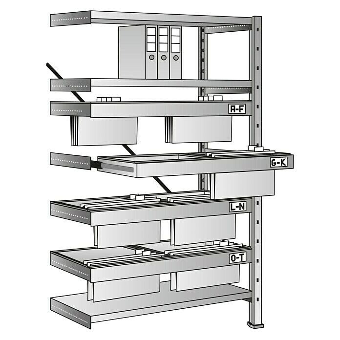 Scholz System Metall-Registraturregal Anbauelement (430 x 810 x 1.920 mm, Traglast: 100 kg/Rahmen, Stecken)