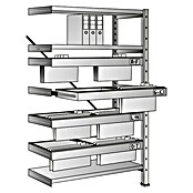 Scholz System Metall-Registraturregal Anbauelement (430 x 810 x 1.920 mm, Traglast: 100 kg/Rahmen, Stecken)