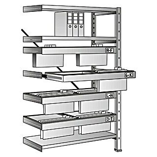 Scholz System Registraturregal Anbauelement (H x B x T: 192 x 81 x 43 cm, Traglast pro Träger: 100 kg, Stecken, Grau)