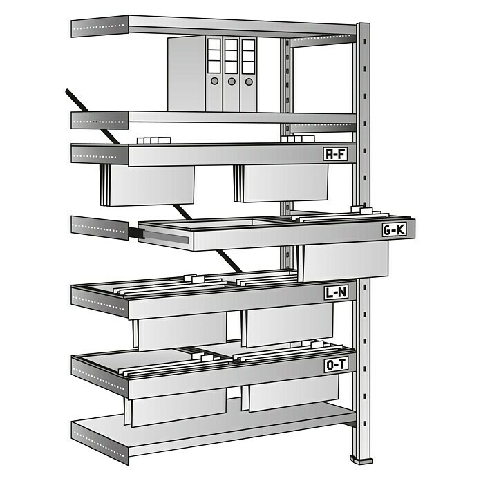 Scholz System Metall-Registraturregal Anbauelement430 x 810 x 1.920 mm, Traglast: 100 kg/Rahmen, Stecken Left Side View