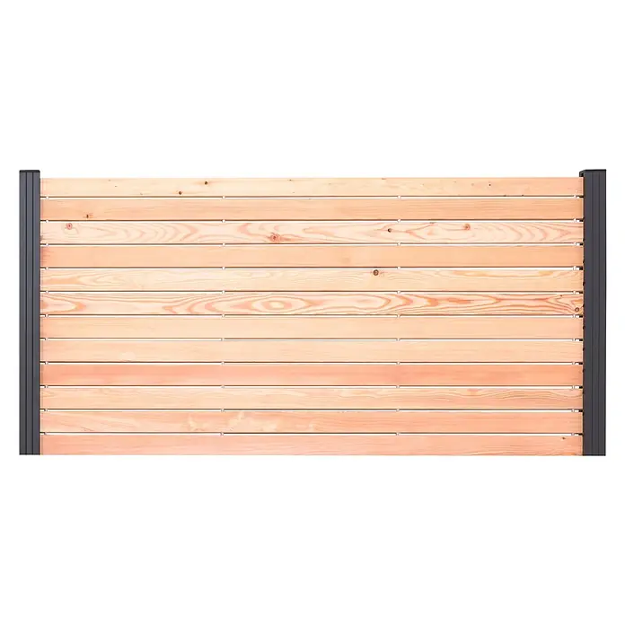 GartenLand Steckzaun-Element Westerland - B x H: 180 x 87 cm, Lärche, Holz - Horizontaler Sichtschutzzaun aus hellem Holz mit dunkelgrauen Pfosten.