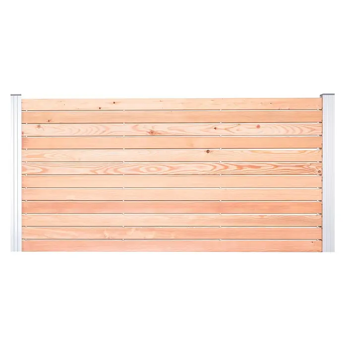 GartenLand Steckzaun-Element Westerland - B x H: 180 x 87 cm, Lärche, Holz - Sichtschutzzaun aus hellen Holzlamellen und silbernen Aluminiumpfosten.