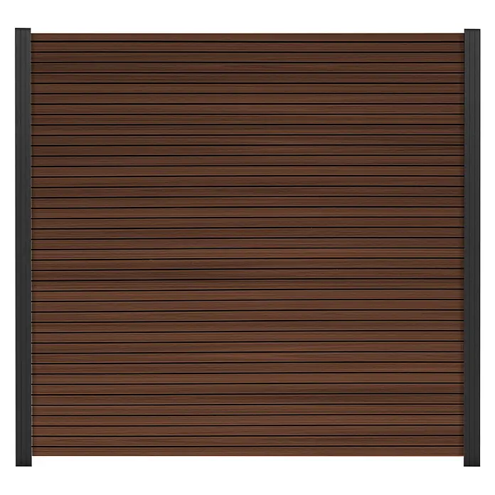 GartenLand Steckzaun-Element Shadowline - B x H: 180 x 180 cm, Ipé, Verbundwerkstoff - Braunes Sichtschutzzaunelement mit horizontalen Latten und dunklen Pfosten.