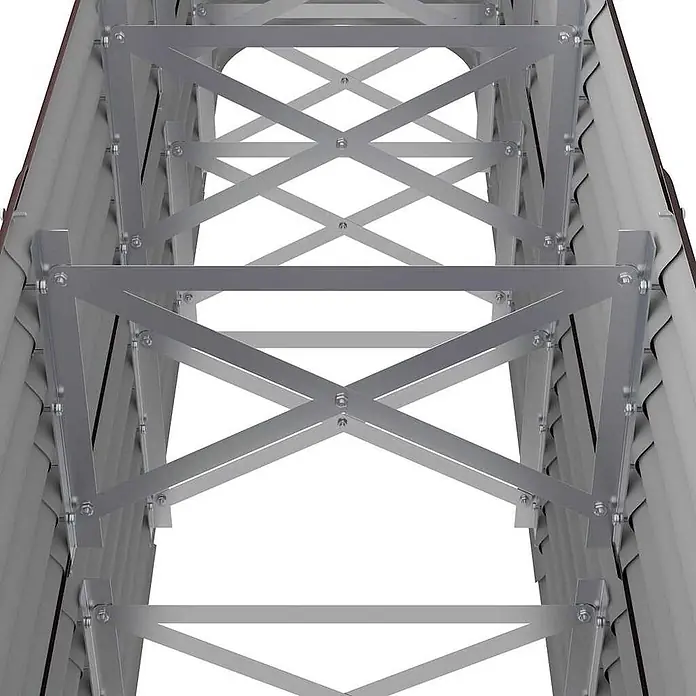 Furnicato Hochbeet - 224 x 40 x 68 cm, Stahl, Braun - Silberfarbenes Scherengittersystem aus Metall, das eine ausziehbare Stützstruktur bildet.