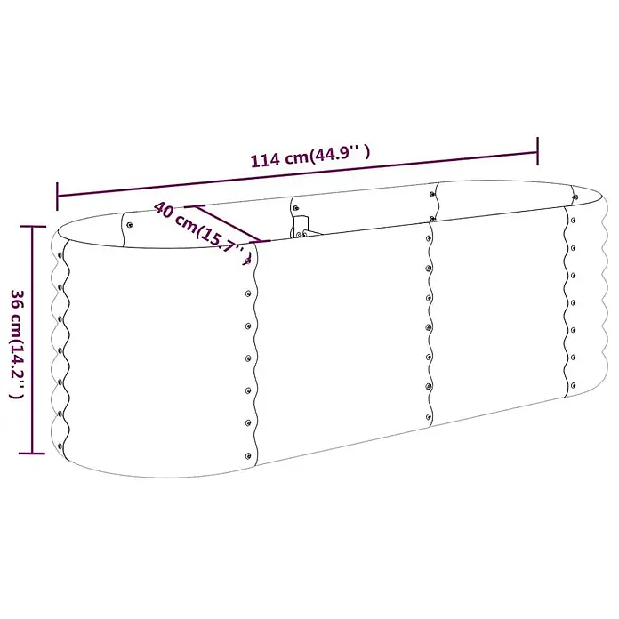 Furnicato Hochbeet - 114 x 114 x 36 cm, Stahl, Grau - Langer Pflanzkasten aus Wellblech mit Maßen: 114 cm Länge, 40 cm Breite, 36 cm Höhe.
