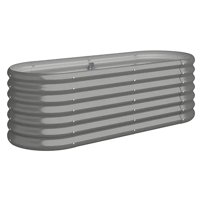 Furnicato Hochbeet - 114 x 114 x 36 cm, Stahl, Grau - Silbernes, gewelltes Metall-Hochbeet in ovaler Form, bereit zur Bepflanzung.