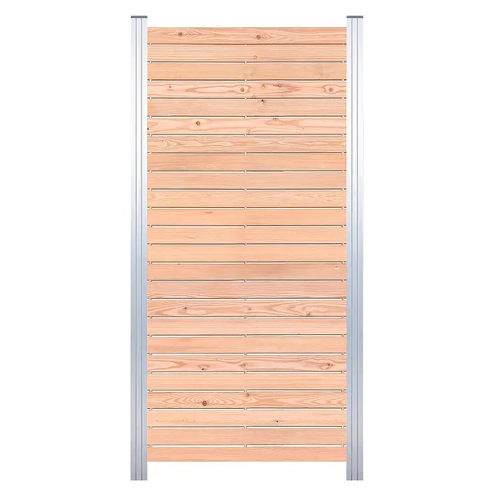 GartenLand Steckzaun-Element Westerland - B x H: 81,5 x 180 cm, Lärche, Holz - Holzzaunpaneel mit horizontalen Lamellen und silbernen Metallpfosten, ideal für Sichtschutz im Garten.